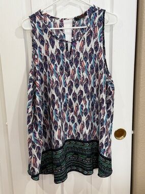 Renee C Colorful Sleeveless Feather Patterned Top-Size Xl*